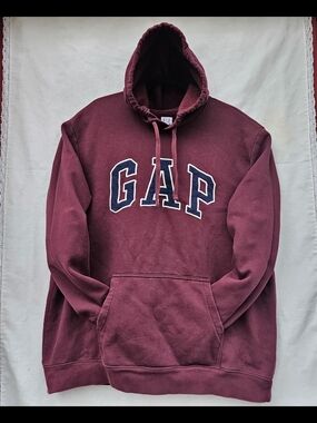 Gap Arch Logo Pullover Hoodie Men's XXL Burgundy Maroon Fleece Sweatshirt